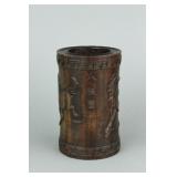 Chinese Rosewood Carved Eight Horse Brush Pot