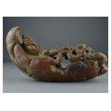 Chinese Wood Carved Scene Daoist Immortals & Peach