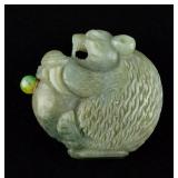 Fine Chinese Green Jade Snuff Bottle of Bear