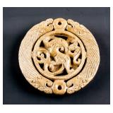 Chinese Yellow Hardstone Archiastic Dragon Pendant