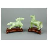 Pair of Chinese Green Hardstone Carved Horses