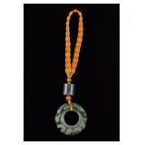 Chinese Green Jade Circular Pendant Carved Dragon