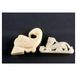 Chinese White Jade Carved Bird and Kirin Toggle