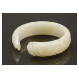Chinese Hetian Jade White Double Dragon Bangle