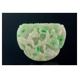 Burma Green Jadeite Carved Pine and Crane Toggle