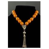 Chinese Amber & Silver Prayer Beads