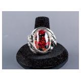 Chinese Silver Crystal Doulbe Dragon Ring