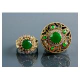 Pair Emerald AntiqueStyle Cocktail Rings RV $660