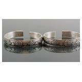 Pair Chinese Silver Happiness Bracelet Zu Yin Mark