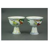 Pair Chinese Ducai Horse Porcelain Stem Cups