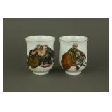Pair Chinese Gilt Lohan Porcelain Cups Qianlong MK
