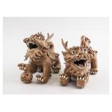 Pair Chinese Zisha Pottery Kirin Statue Chen Mark