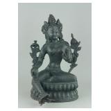 Chinese Black Bronze Green Tara Figure