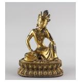 Chinese Qing Bronze Thinking Guanyin Statue