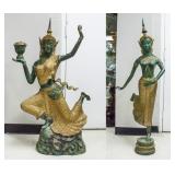 Pair Thai Fine Gilt Bronze Dancer Statue