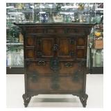 Korean Lacquered Elm Wood End Chest Table