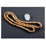 Chinese Wood Necklace & Icy White Jade Pendant