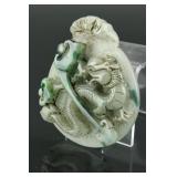 Chinese Large Green & White Jadeite Dragon Pendant