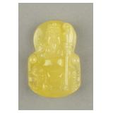 Chinese Yellow Hardstone Pendant Carved Kuan Gong