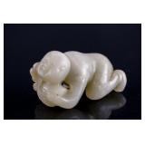 Chinese Qing Period Hetian White Jade Boy Statue