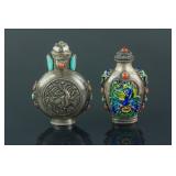 Two Silver Snuff Bottles with Coral Decoration