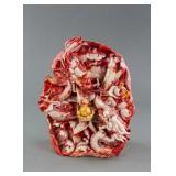 Chinese Red Hardstone Carved Dragon Boulder