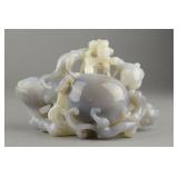 Rare 18th/ 19th C. Agate Carved Chilong & Lingzhi