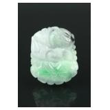 Chinese Green Jadeite Carved Lotus Pendant