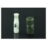 2 Pc Chinese Green Jade & Jadeite Lingguan