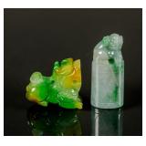 Two Pieces of Chinese Green Jadeite Pendants