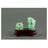 Burma Green Jadeite Carved Lion Statue with Stand