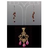 Set of Garnet Earrings & Ruby Pendant