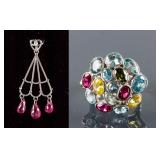 Set of Ruby Pendant & Multi-Gemstone Ring