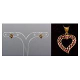 Set of Ruby Pendant & Cupid Earrings
