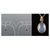 Set of Opal Pendant & Black Diamond Earrings