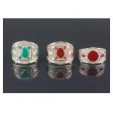 3 PC Chinese Silver Turquoise and Agate Bracelet