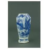 Transitional Blue & White Hexagon Porcelain Vase