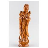 Chinese Box Wood Carved Standing Guanyin Statue