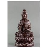 Chinese Zitan Wood Carved Guanyin Statue