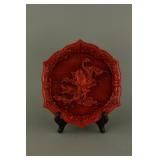 Cinnabar  Lacquer Carved Man With Dragon Tray