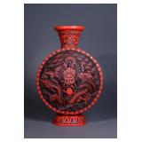 Chinese Carved Dragon Cinnabar Lacquer Flask