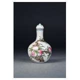Chinese Porcelain Snuff Bottle Bats & Peaches