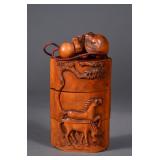 Chinese Wood Carved Inro Horses