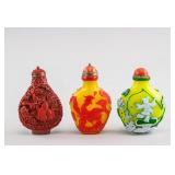 3 Assorted Chinese Glass and Lacquer Snuff Bottles