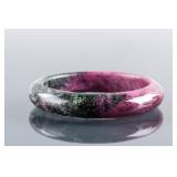 Chinese Green and Red Ruby Carved Bangle w/ CERT