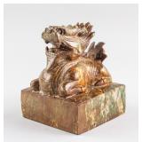 Chinese Yellow Hardstone Carved Dragon Seal