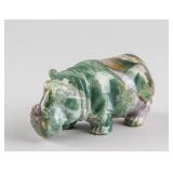 Chinese Multi-Colour Hardstone Carved Hippo Statue