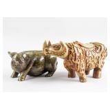 Chinese Hardstone Carved Pig and Rhino Figures