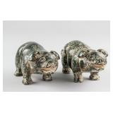 Pair Chinese Dark Green Stone Carved Pig