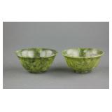 Pair Chinese Spinach Green Hetian Jade Bowl